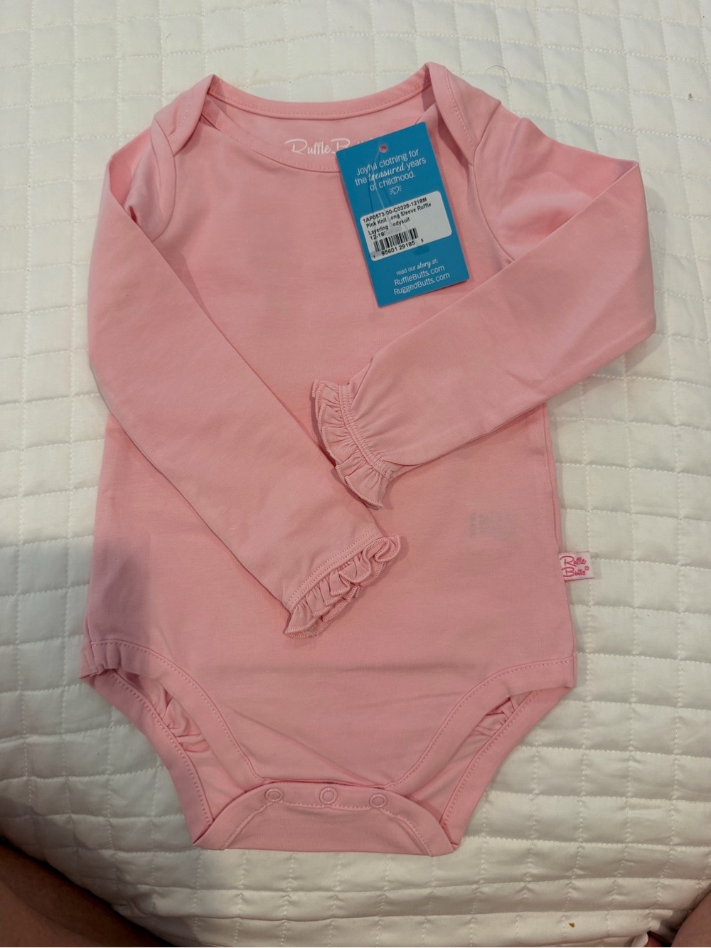 Ruffle Butts Light Pink Long-Sleeve Ruffle Trim One-Piece 12-18 months